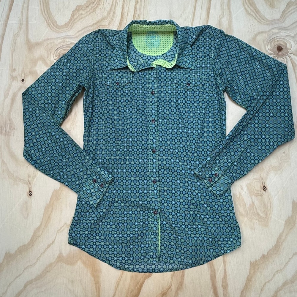 Twenty X Wrangler Womens Teal Green Geometric Medallion Western Shirt Small